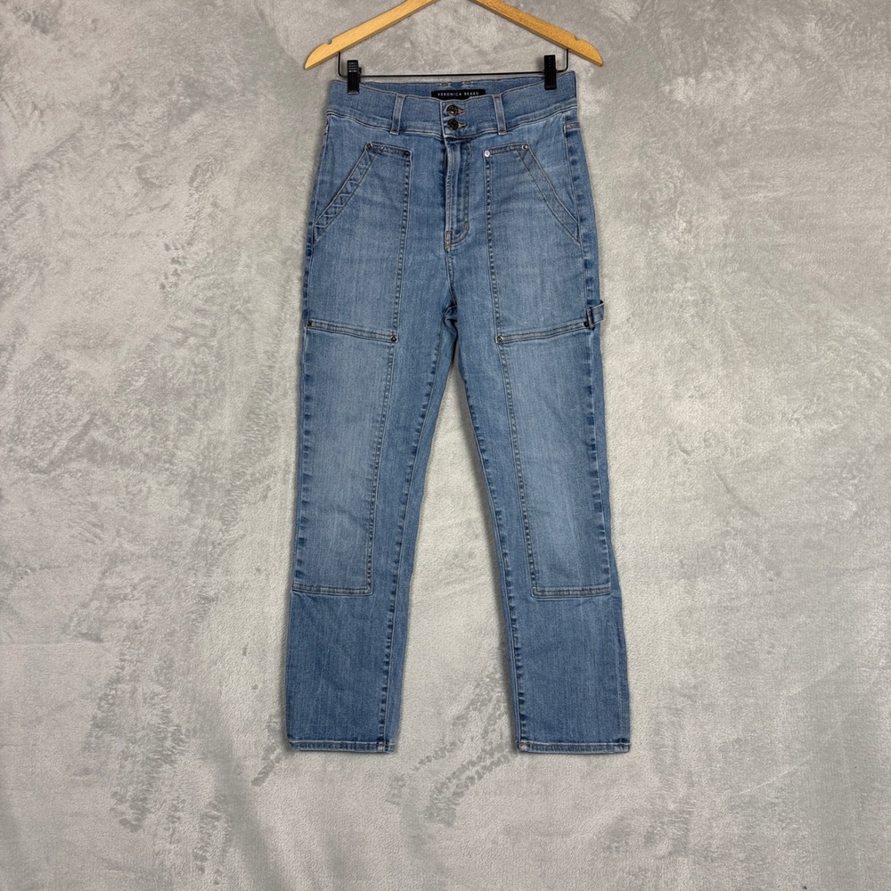 Veronica Beard Jeans Womens 29 Light Wash High Rise Carpenter Straight Leg Blue